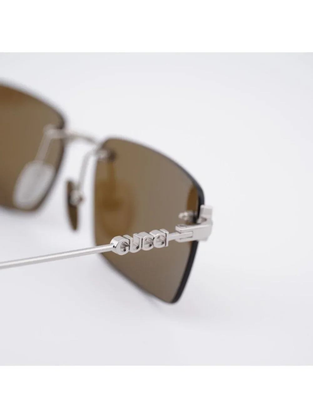 Gucci GG1941S 002 Sunglasses Silver Rectangle Frame, Green Lenses